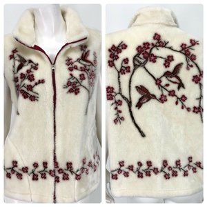 Hummingbird Floral Fleece Vest Small Full Zip